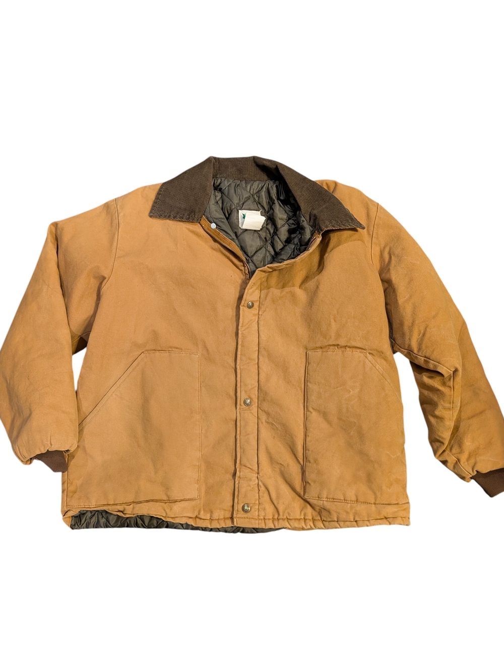 KEY Vintage 2XL Duck Canvas Insulated Chore Jacket Brown Quilted Lined Workwear